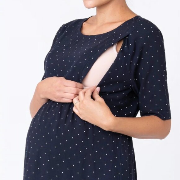 NWOT Seraphine Navy Blue Dot Maternity Nursing Top - size 4 - Picture 2 of 8